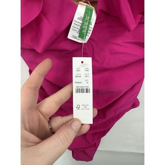 J. Crew Ruched Ruffle One Piece Swimsuit women 12 Pink Fuchsia Beach Pool NEW - Picture 8 of 9